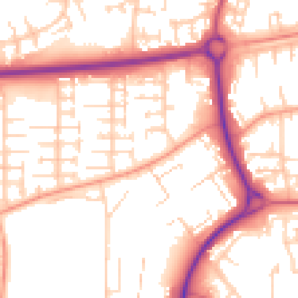Daytime road noise heatmap for SG1 5LW