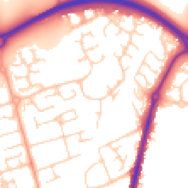 Daytime road noise heatmap for SG8 5PT