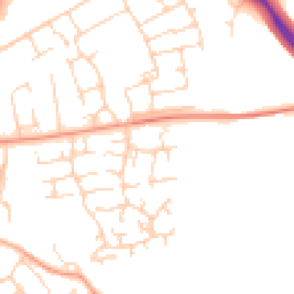 Daytime road noise heatmap for SG8 9JE