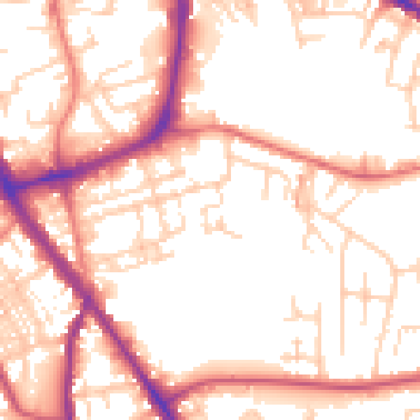 Daytime road noise heatmap for SK1 3DZ