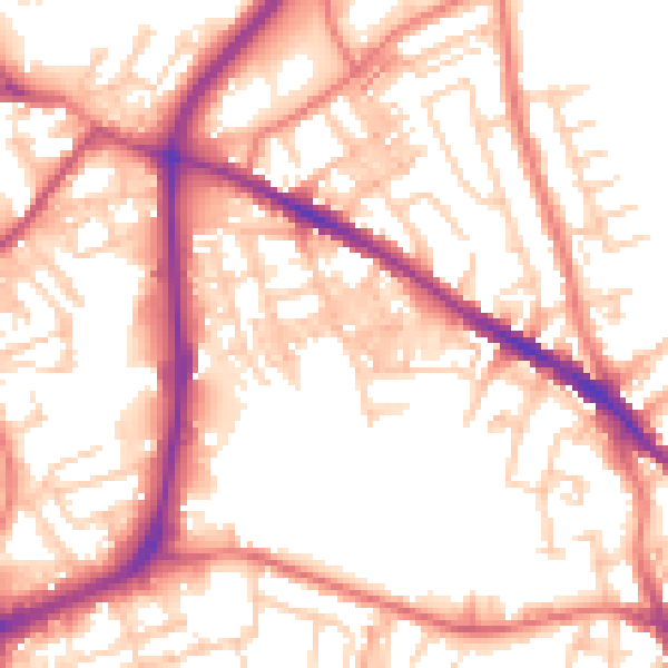 Daytime road noise heatmap for SK1 4EJ