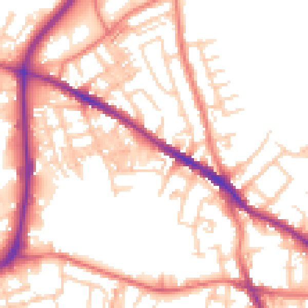 Daytime road noise heatmap for SK1 4ER