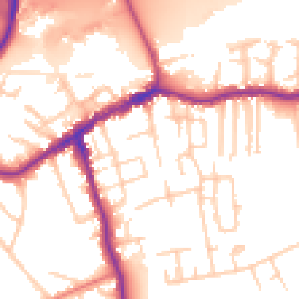 Daytime road noise heatmap for SK8 1BG