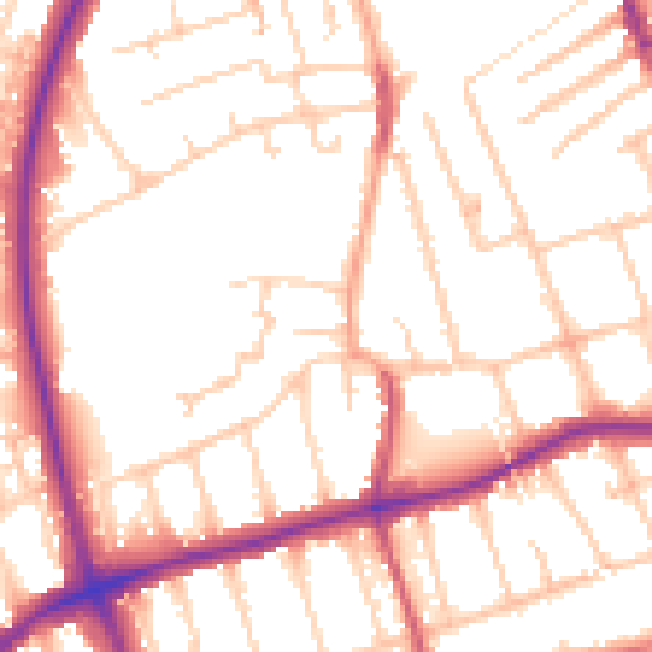Daytime road noise heatmap for SM1 2EN