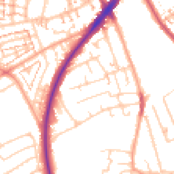 Daytime road noise heatmap for SM1 2JQ