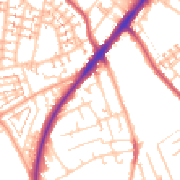 Daytime road noise heatmap for SM1 2JW