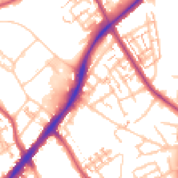 Daytime road noise heatmap for SM1 2NJ