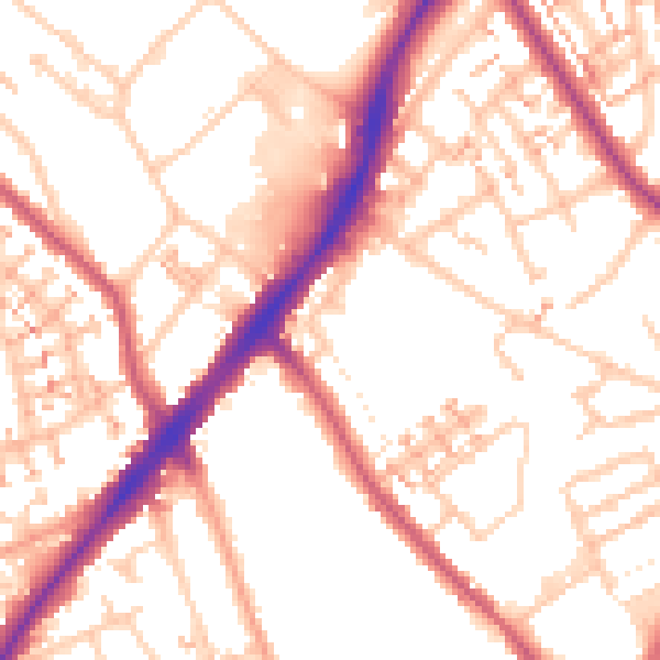 Daytime road noise heatmap for SM1 2NT