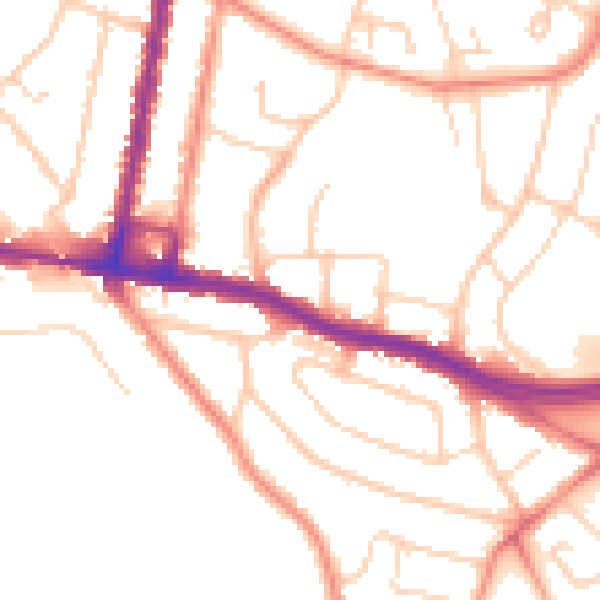 Daytime road noise heatmap for SO18 1BL