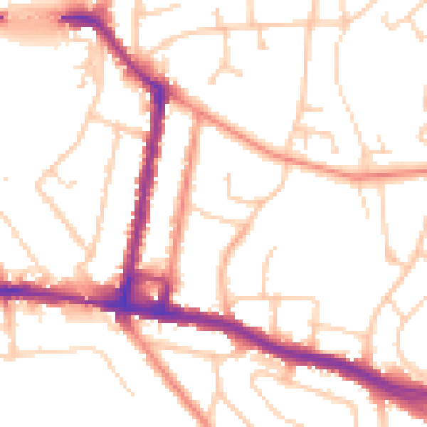 Daytime road noise heatmap for SO18 1HG