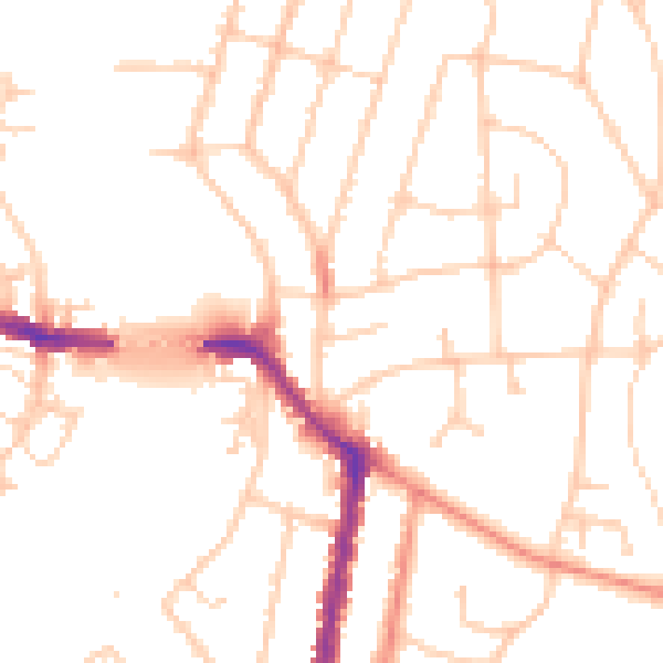 Daytime road noise heatmap for SO18 1LL