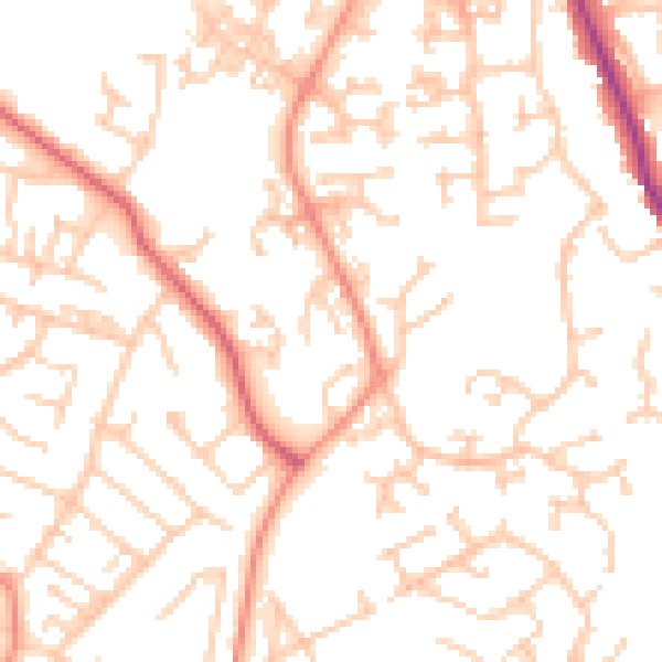 Daytime road noise heatmap for SO18 3ND