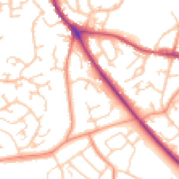 Daytime road noise heatmap for SO18 3PW