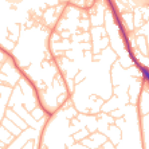 Daytime road noise heatmap for SO18 3QA