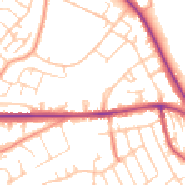 Daytime road noise heatmap for SO18 5AB