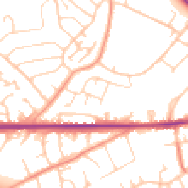 Daytime road noise heatmap for SO18 5HB