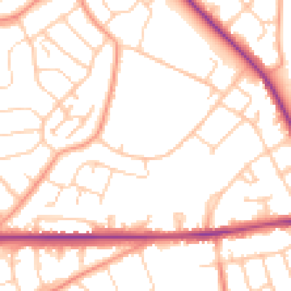 Daytime road noise heatmap for SO18 5HJ