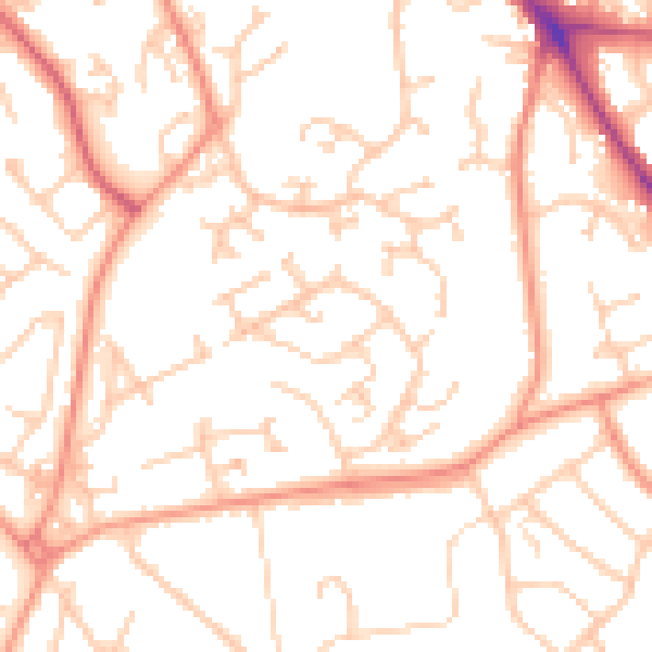 Daytime road noise heatmap for SO18 5QE
