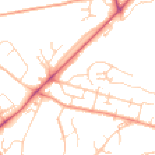 Daytime road noise heatmap for SO22 4DE