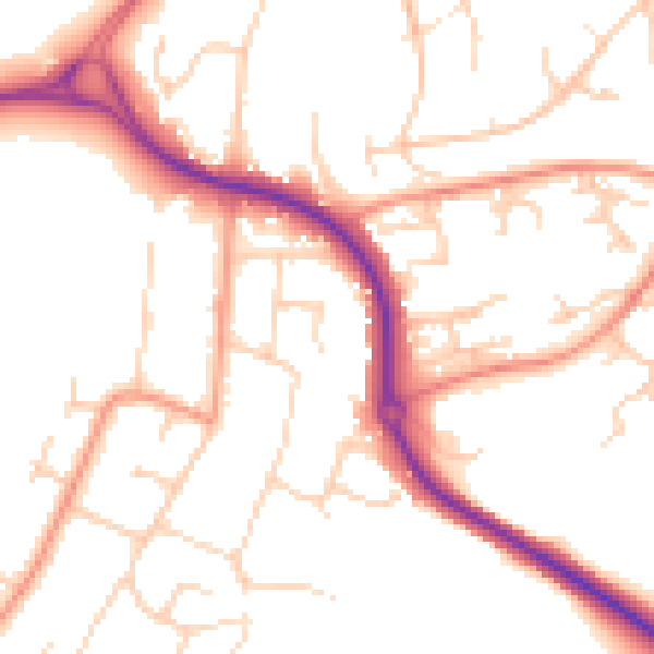 Daytime road noise heatmap for SO22 4EX