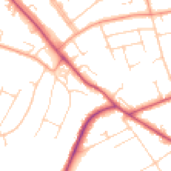 Daytime road noise heatmap for SO22 5GZ