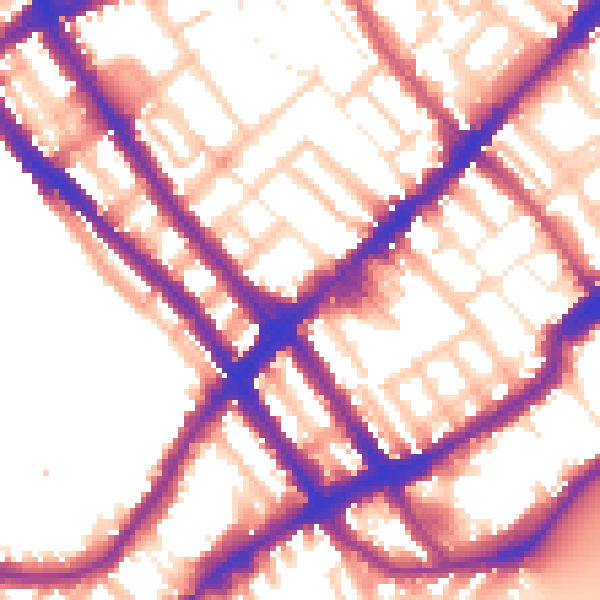 Daytime road noise heatmap for SW10 9EN