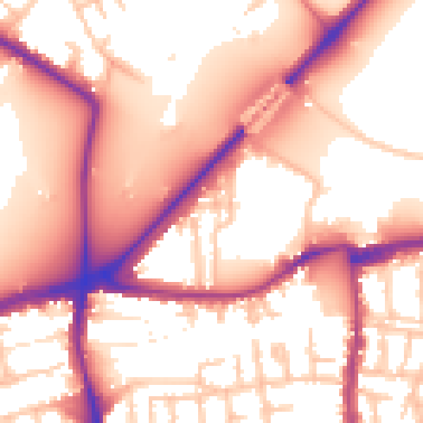 Daytime road noise heatmap for SW14 7BA