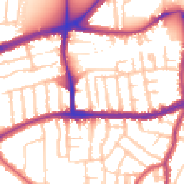 Daytime road noise heatmap for SW14 7BH