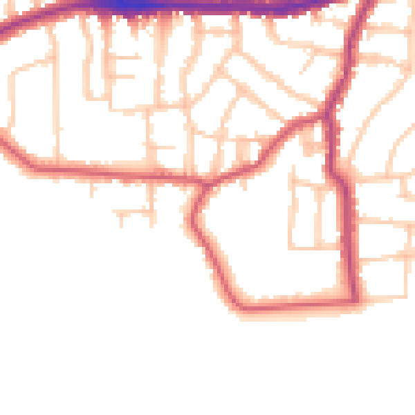 Daytime road noise heatmap for SW14 7EW