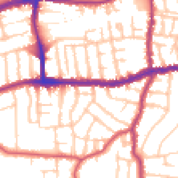 Daytime road noise heatmap for SW14 7RE