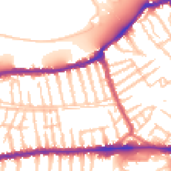 Daytime road noise heatmap for SW14 8QD