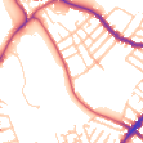 Daytime road noise heatmap for SW17 0DJ