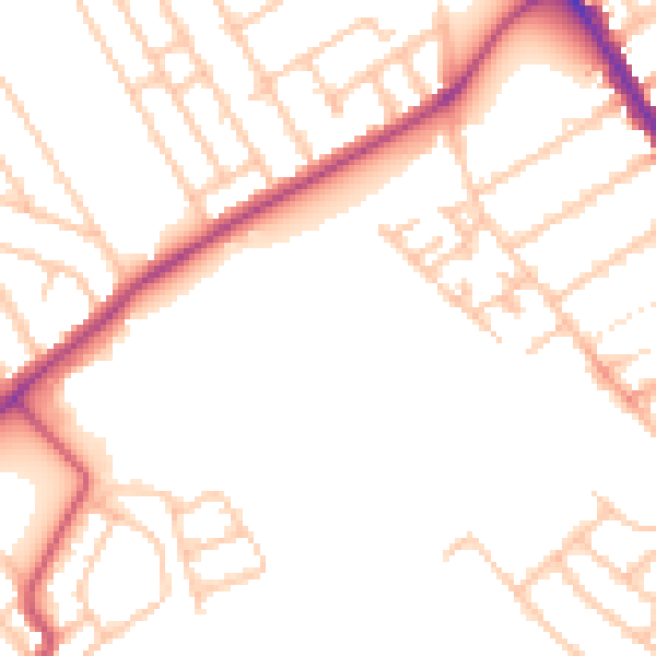 Daytime road noise heatmap for SW17 0ZT