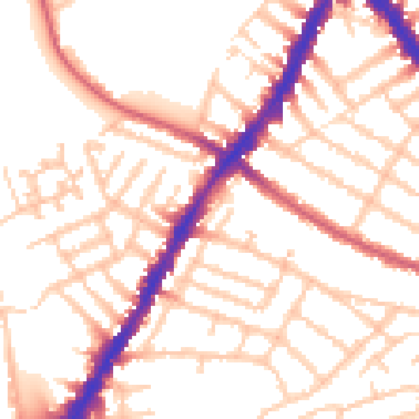 Daytime road noise heatmap for SW17 9DG