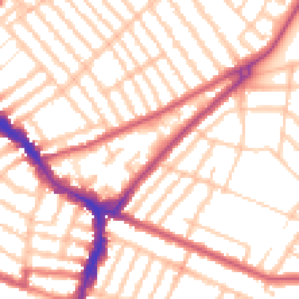 Daytime road noise heatmap for SW17 9NZ
