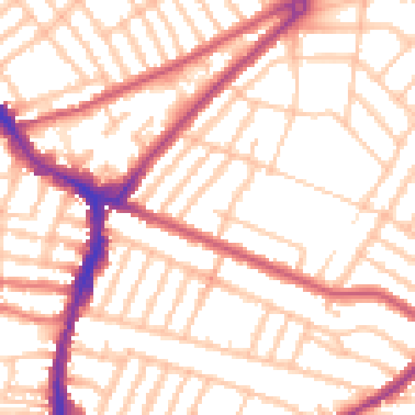 Daytime road noise heatmap for SW17 9TQ