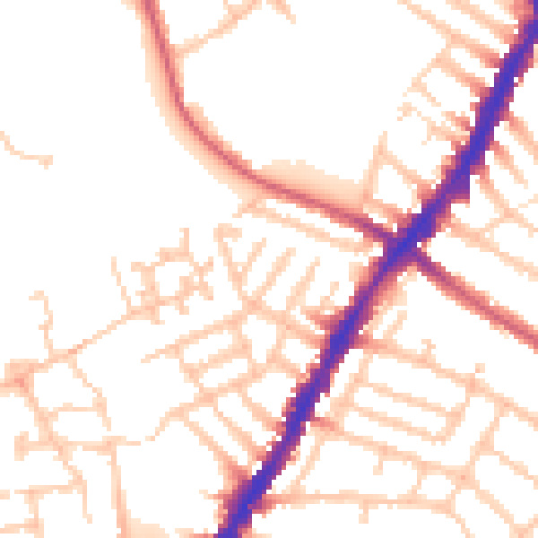 Daytime road noise heatmap for SW19 2AW