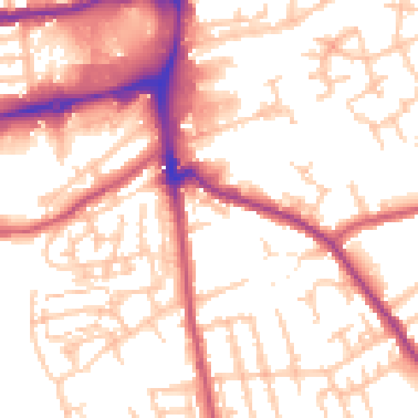 Daytime road noise heatmap for SW19 2FJ