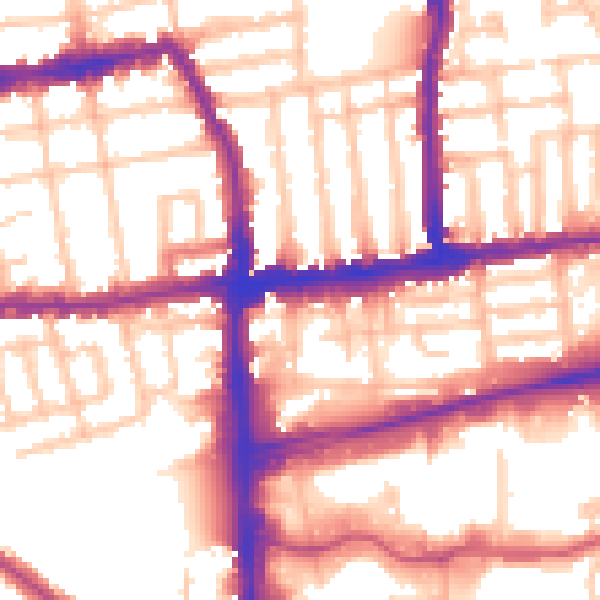 Daytime road noise heatmap for SW19 2XJ