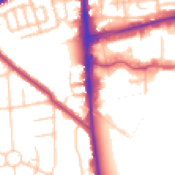 Daytime road noise heatmap for SW19 3BP