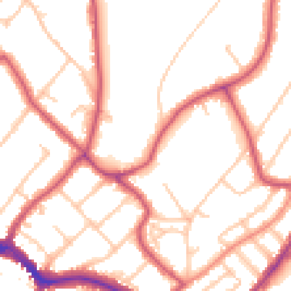 Daytime road noise heatmap for SW19 7DL