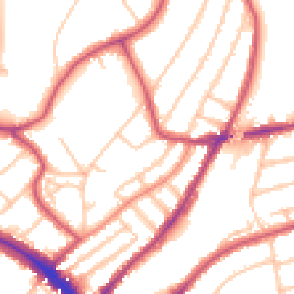 Daytime road noise heatmap for SW19 7ET