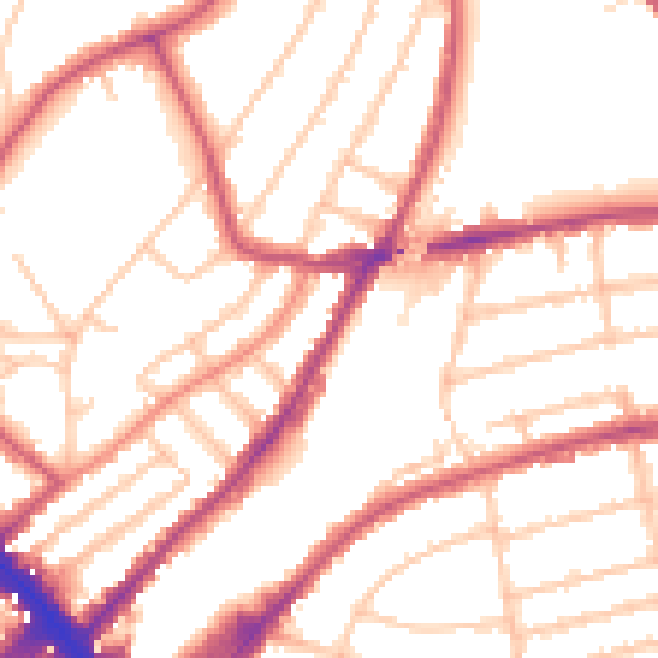 Daytime road noise heatmap for SW19 7LE
