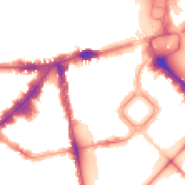 Night-time road noise heatmap for SW1X 8EX