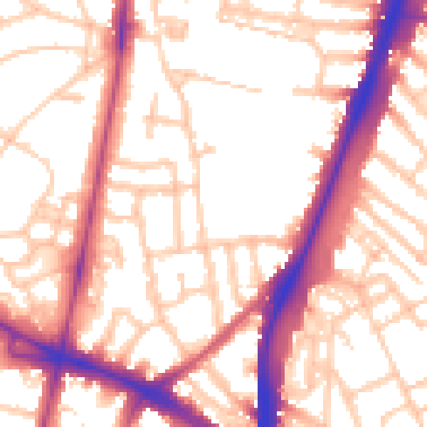 Daytime road noise heatmap for SW2 5QE