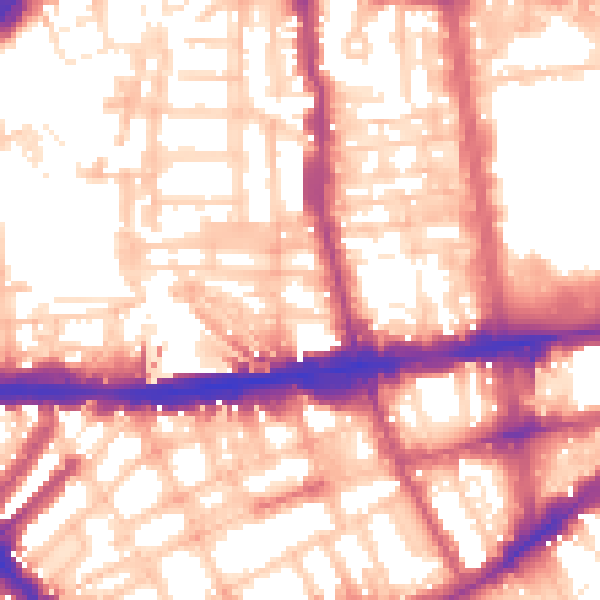 Daytime road noise heatmap for SW7 4RZ