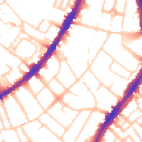 Daytime road noise heatmap for SW8 2PX