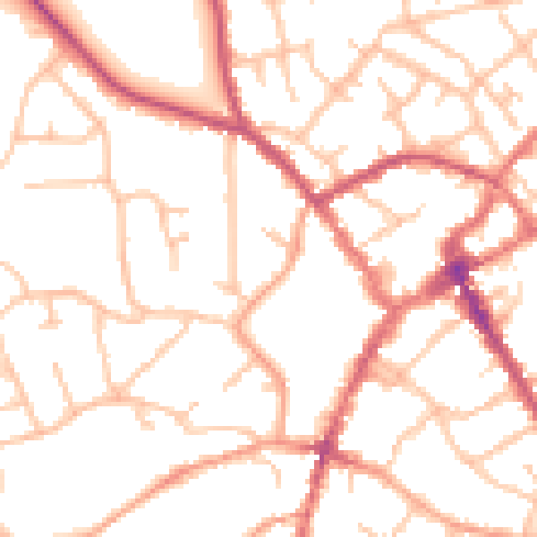 Daytime road noise heatmap for SY11 1AW