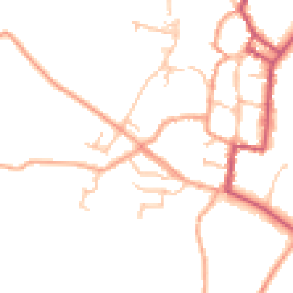 Daytime road noise heatmap for SY9 5AU