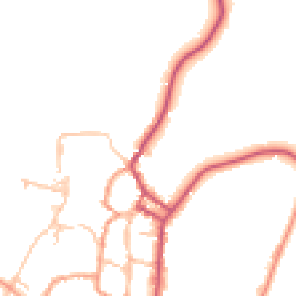 Daytime road noise heatmap for SY9 5BZ